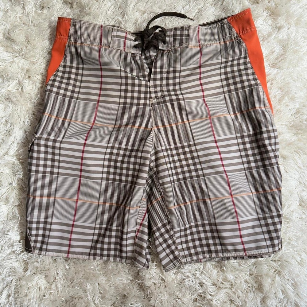 Y2K Arizona Jeans Co Plaid Swim Trunks Baggy Board Shorts Surfer Mens Size 36